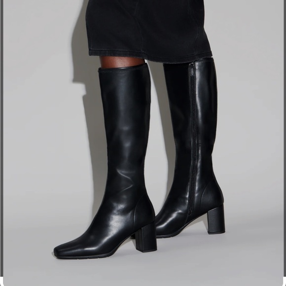 AEROSOLES Black Heeled Boots with Chunky Heel and Knee-High Design - Picture 1 of 6